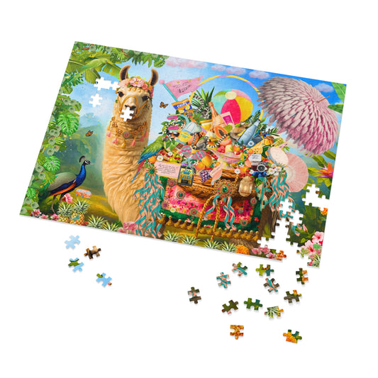 A Life Well Played Music Festival Llama Puzzle | Luxury Art 500 Piece Puzzle With tin | Whimsical Festival Art Gift