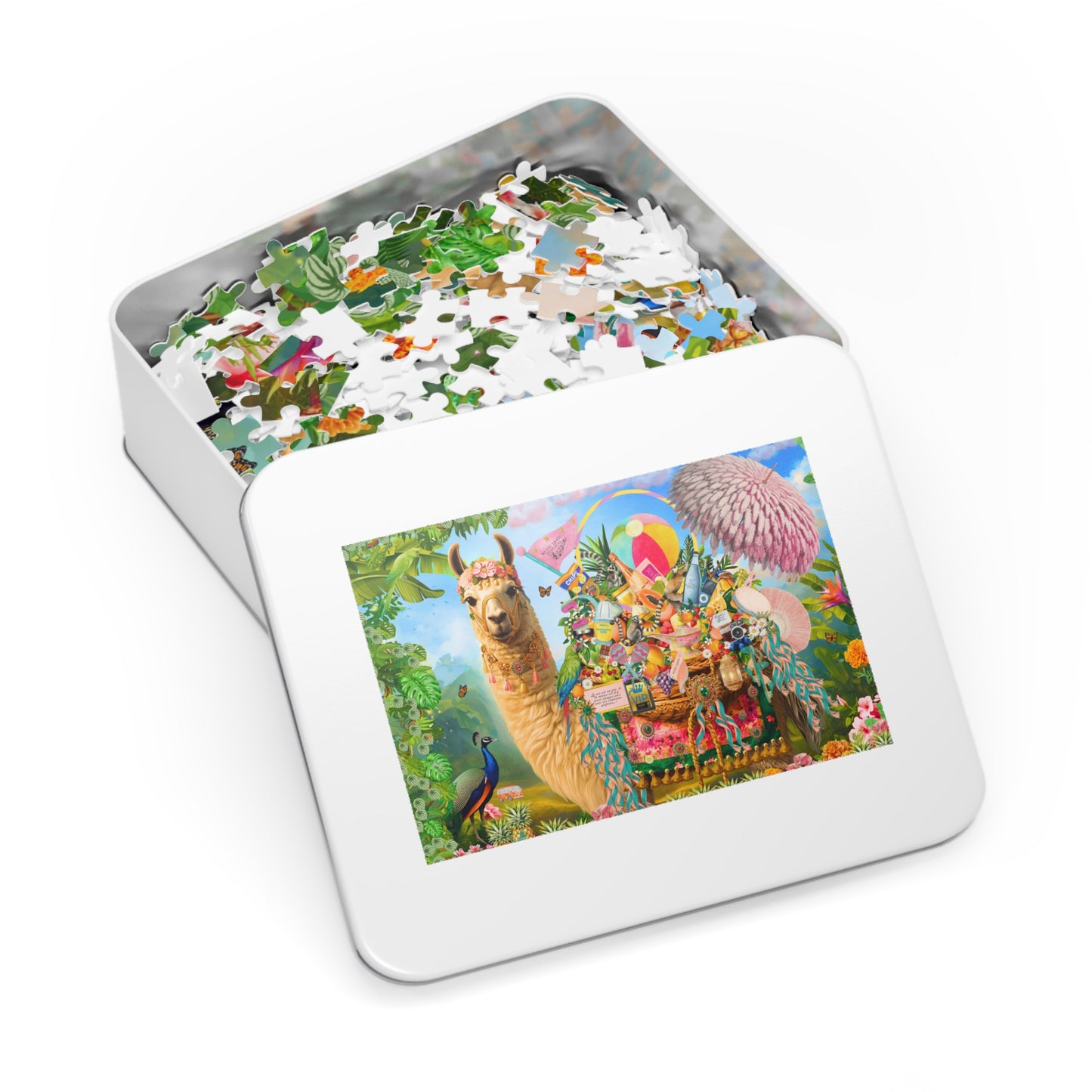 A Life Well Played Music Festival Llama Puzzle | Luxury 1,000 Pieces Art Puzzle with tin| Whimsical Festival Art Gift