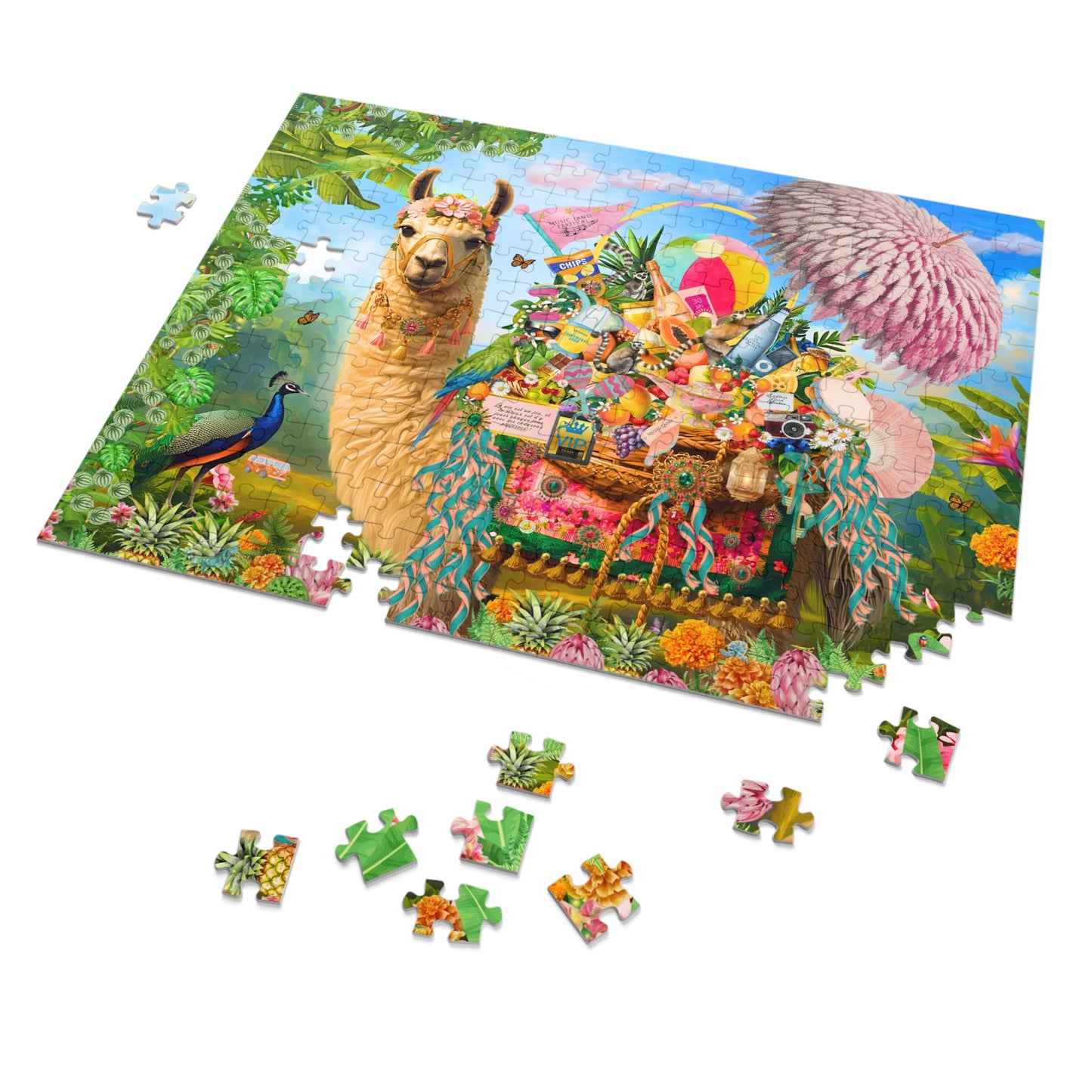 A Life Well Played Music Festival Llama Puzzle With tin | Luxury Art 252 Peices Puzzle | Whimsical Festival Art Gift