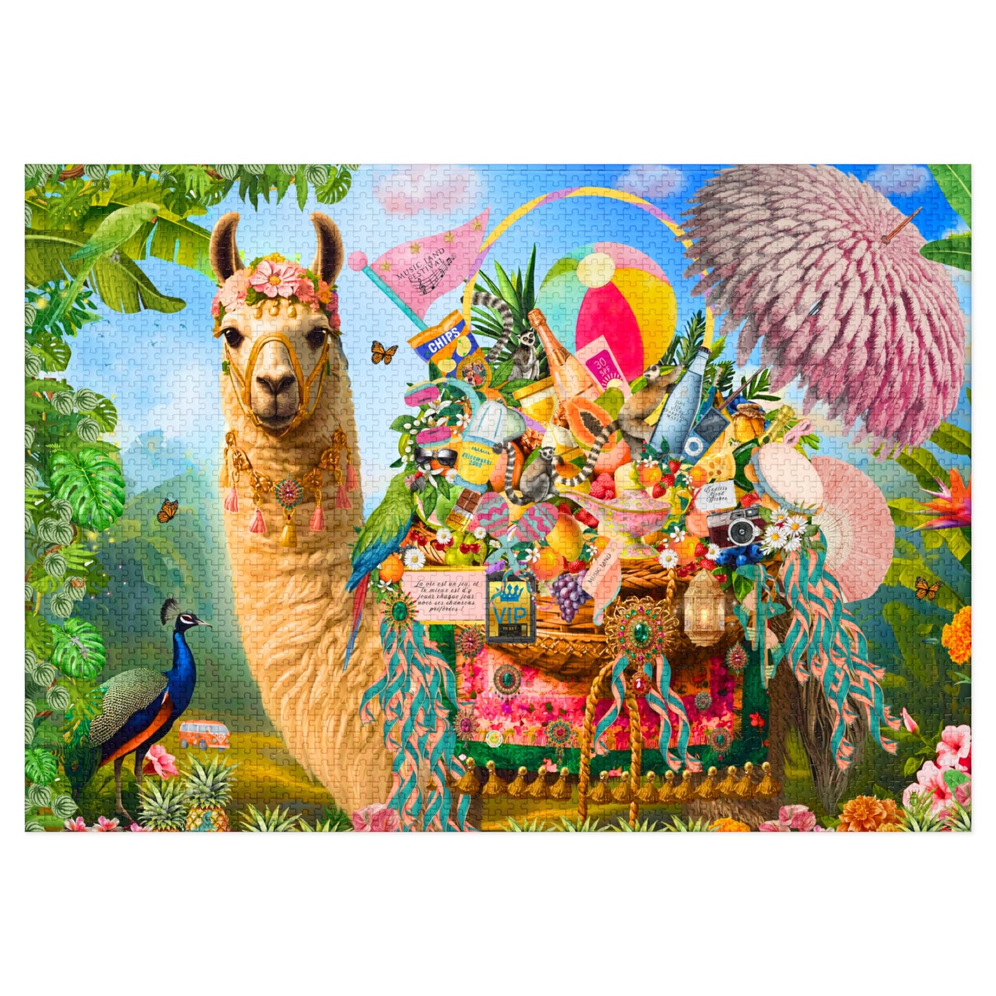 A Life Well Played, Music Festival Llama Illustration Jigsaw Puzzle 2,000 pieces with Tin | Colorful Festival