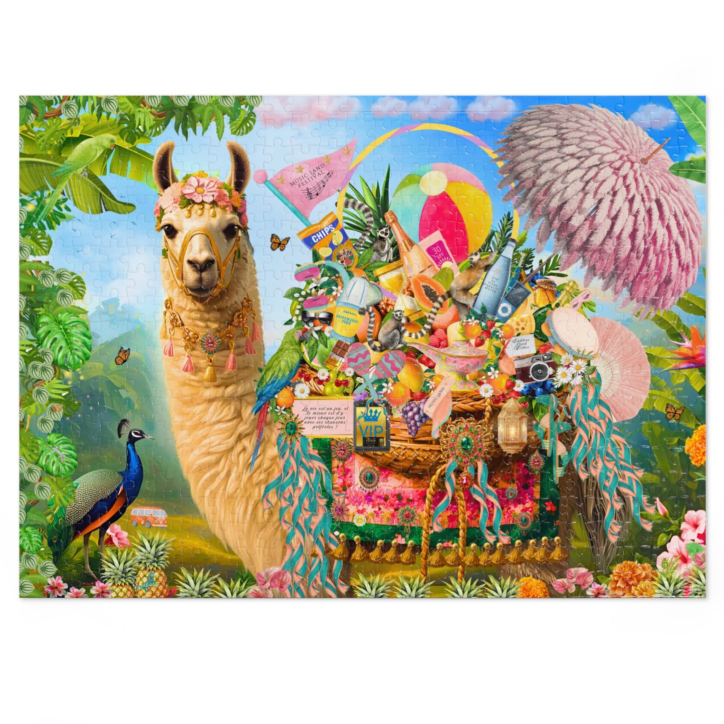 A Life Well Played Music Festival Llama Puzzle | Luxury Art 500 Piece Puzzle With tin | Whimsical Festival Art Gift