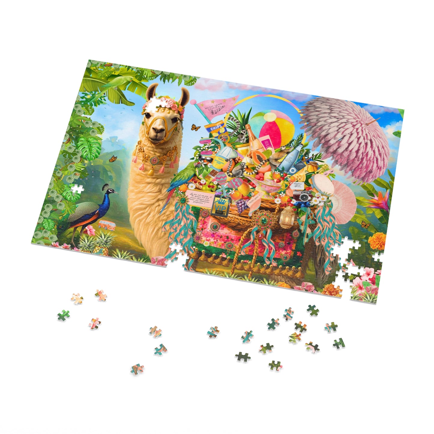 A Life Well Played Music Festival Llama Puzzle | Luxury 1,000 Pieces Art Puzzle with tin| Whimsical Festival Art Gift
