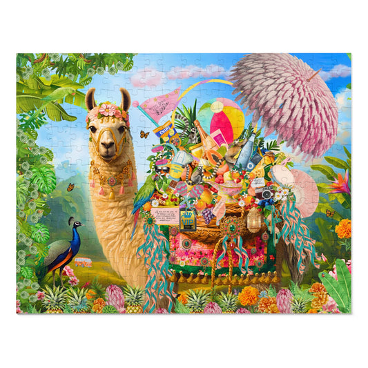 A Life Well Played Music Festival Llama Puzzle With tin | Luxury Art 252 Peices Puzzle | Whimsical Festival Art Gift