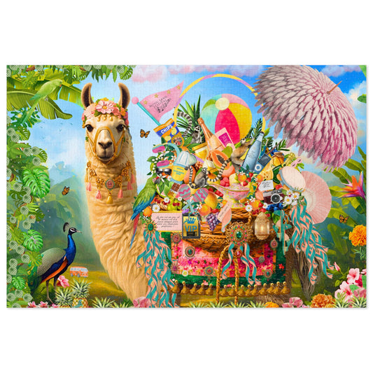 A Life Well Played Music Festival Llama Puzzle | Luxury 1,000 Pieces Art Puzzle with tin| Whimsical Festival Art Gift